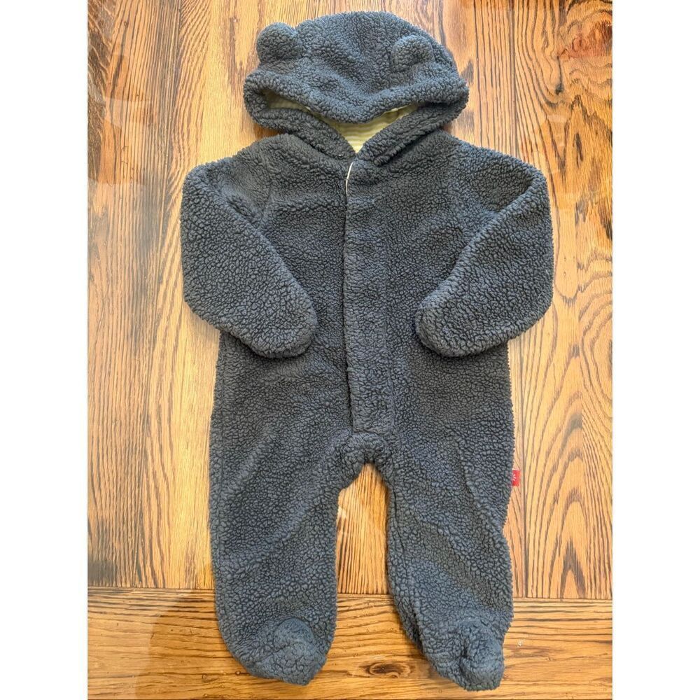 Magnetic Me‎ Gray Sherpa Fleece Hooded Footie Bunting Snowsuit Size 0-3 Months